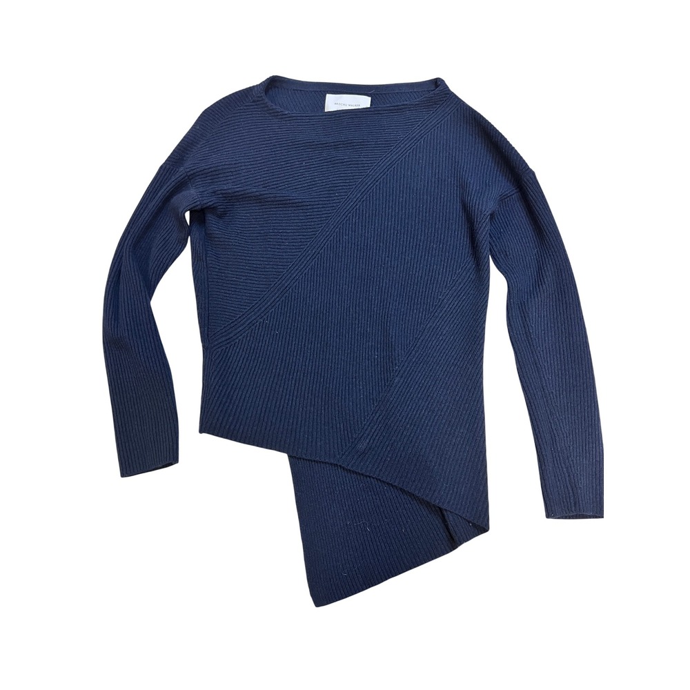 Brochu Walker Sweater Womens XS Navy Blue Excellent Asymmetric Ribbed Wool Blend